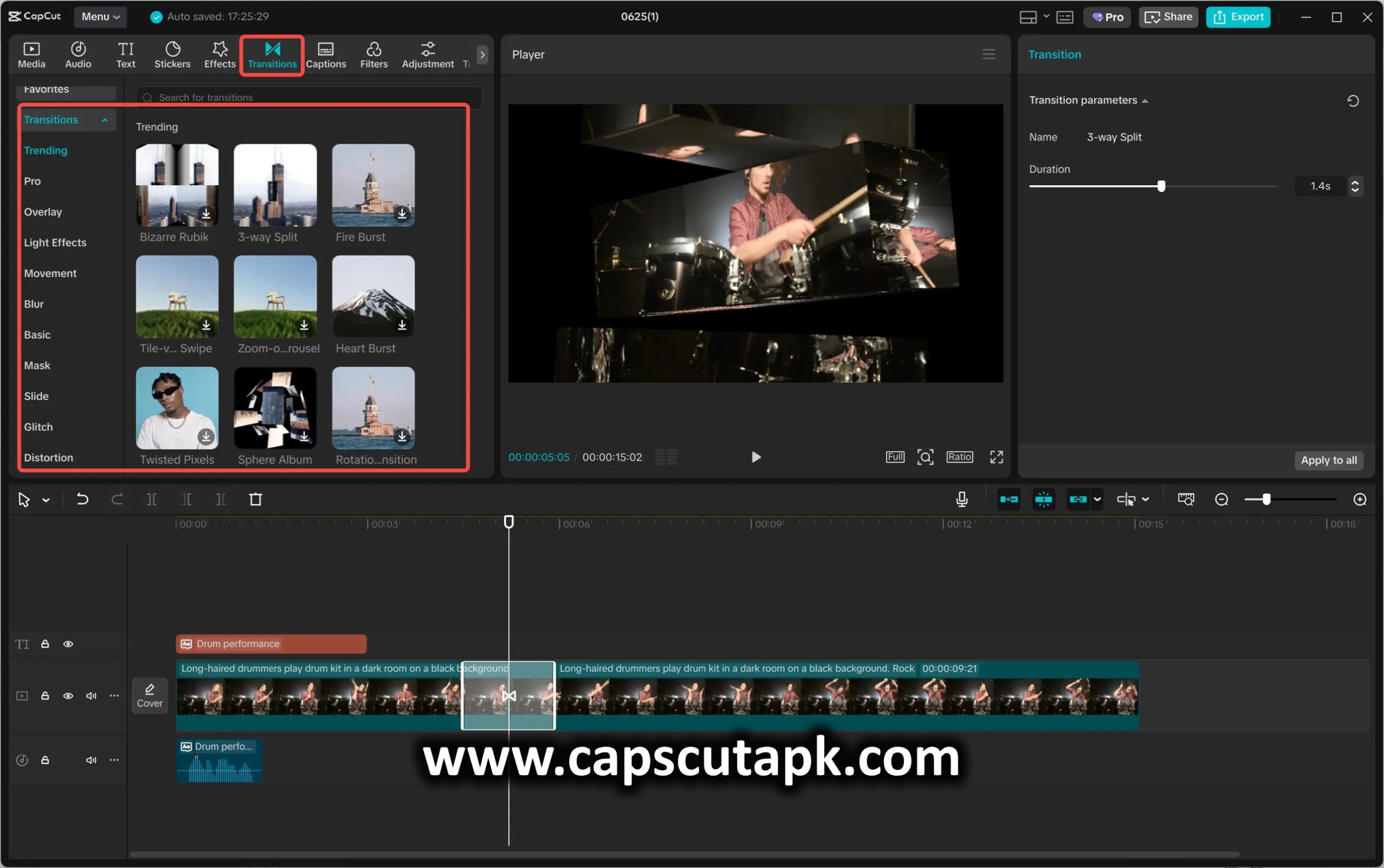 how to Apply a Transition from CapCut's library